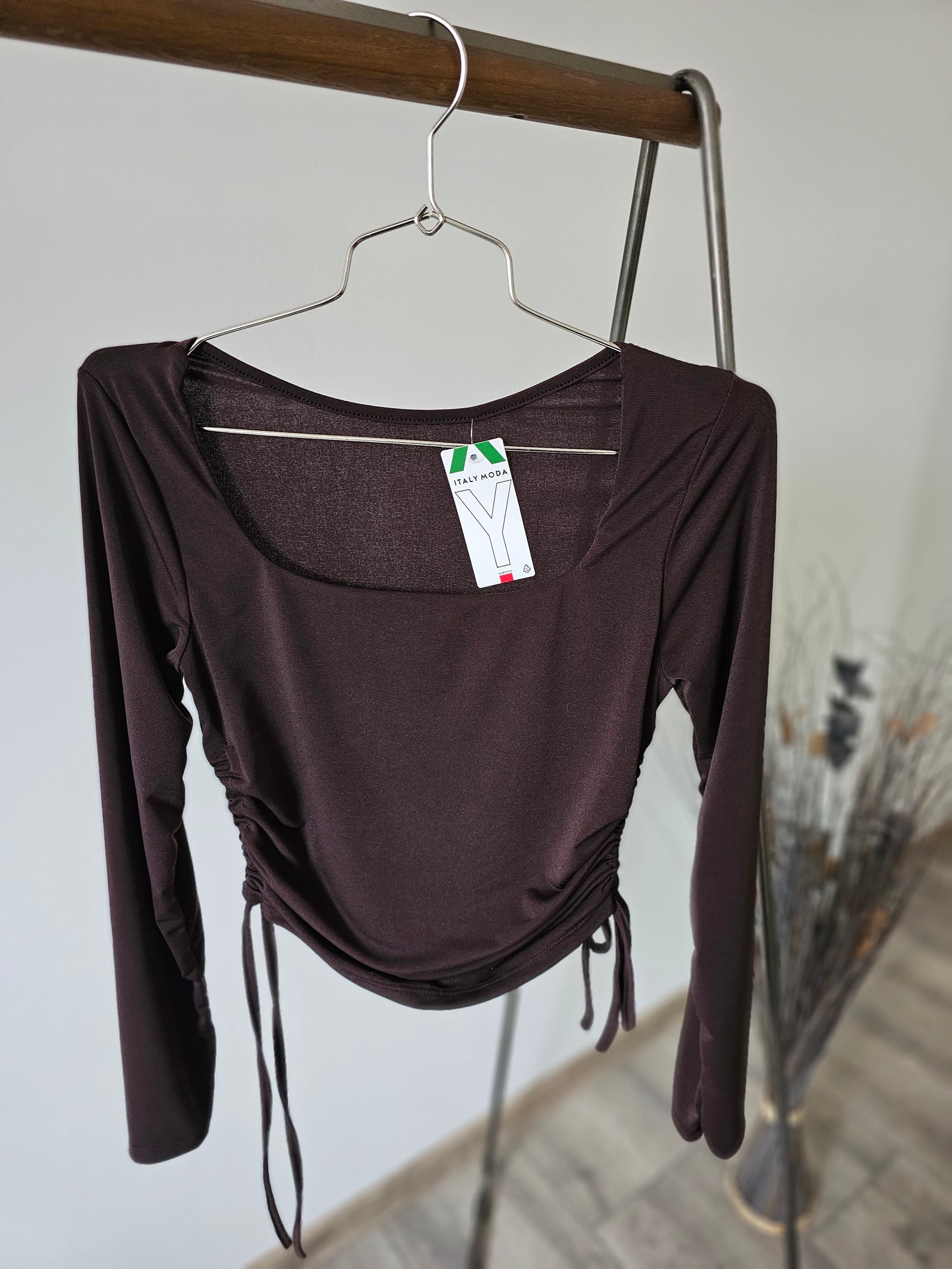 Cropped Langarmshirt Basic mit Kordelzug