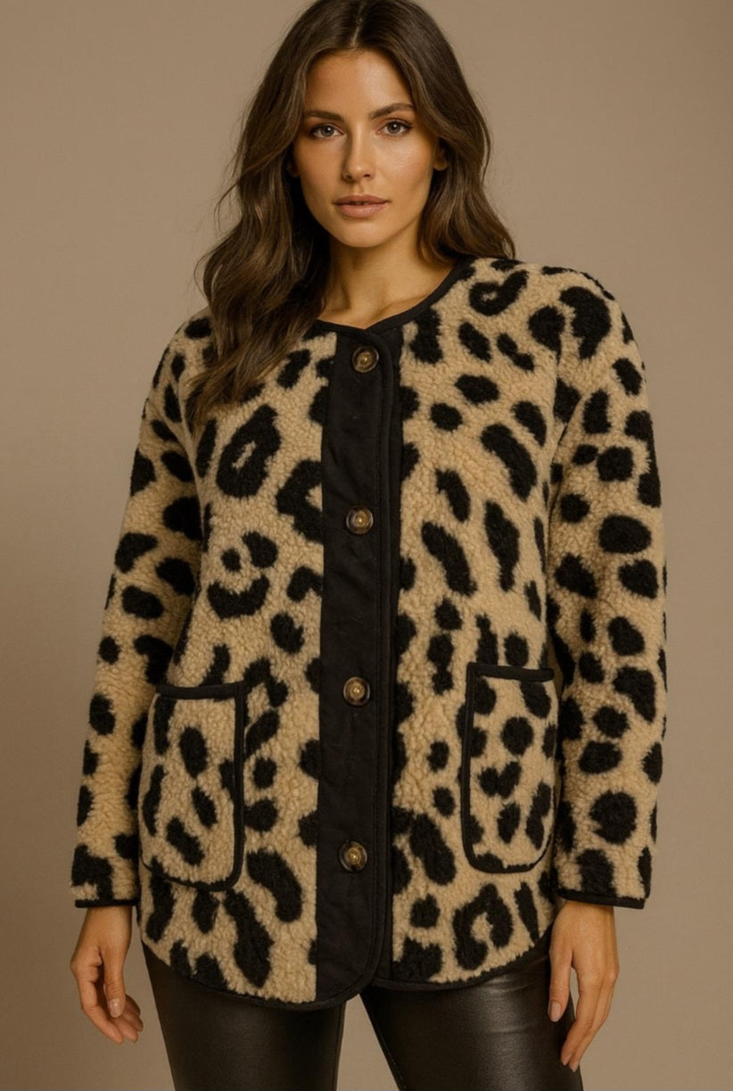 Teddy Jacke Leo beige/schwarz
