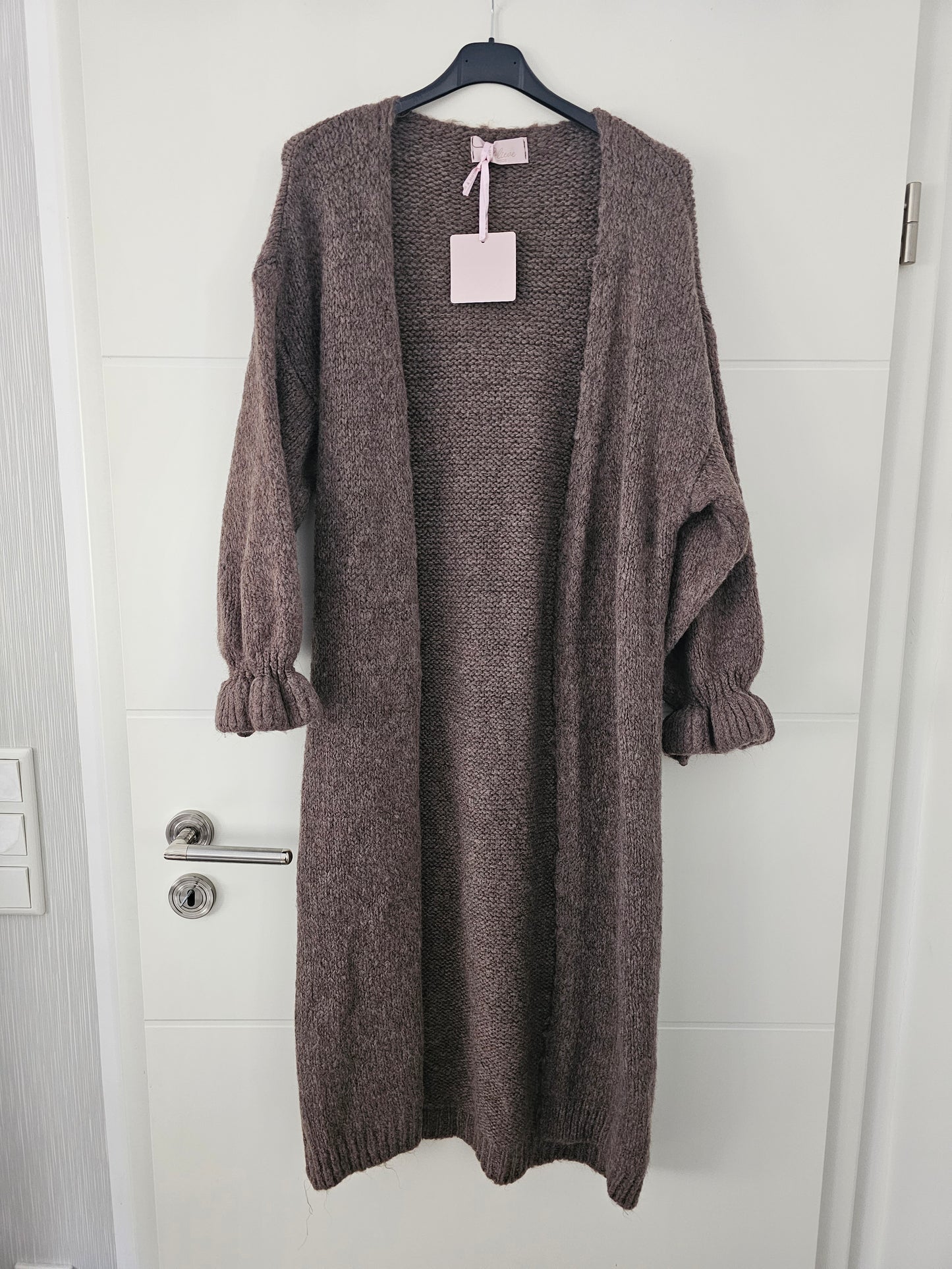 Long Cardigan Rüschi taupe