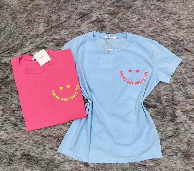 T-Shirt Happy Wife versch. Farben
