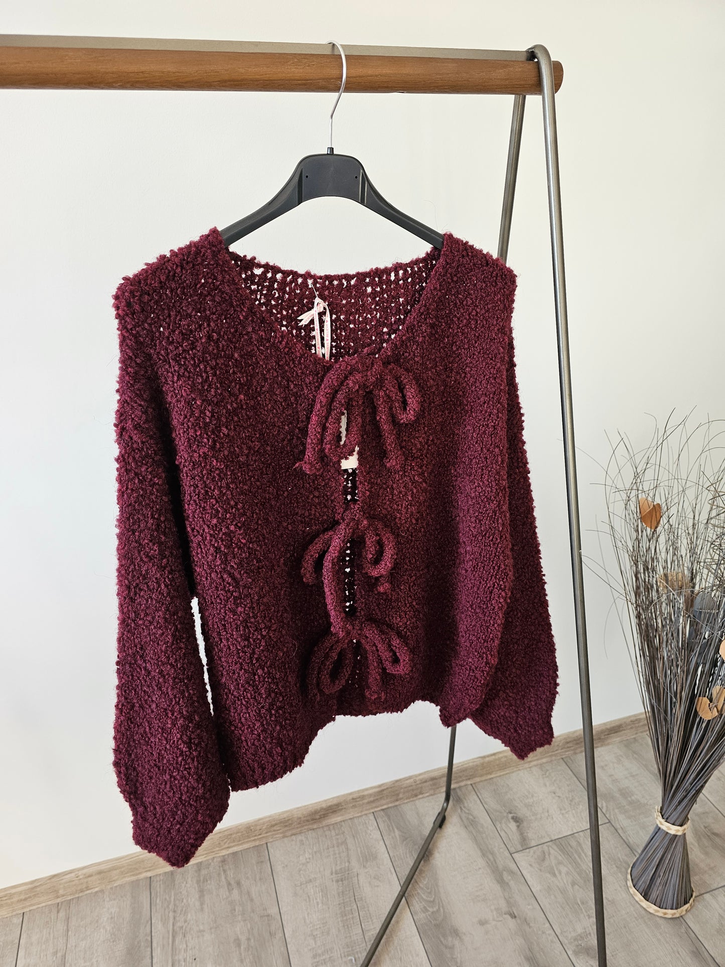 Schleifen Strickjacke Weinrot