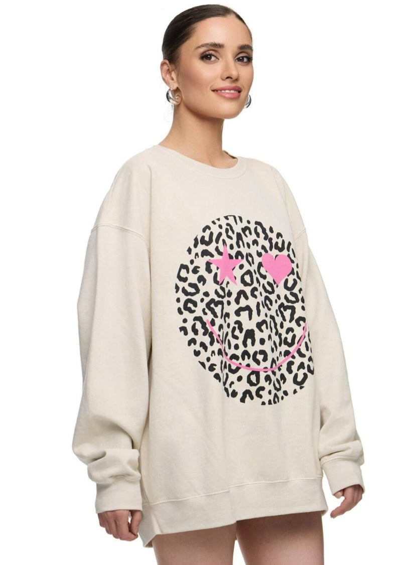 Oversize Sweatshirt Leo Smiley beige