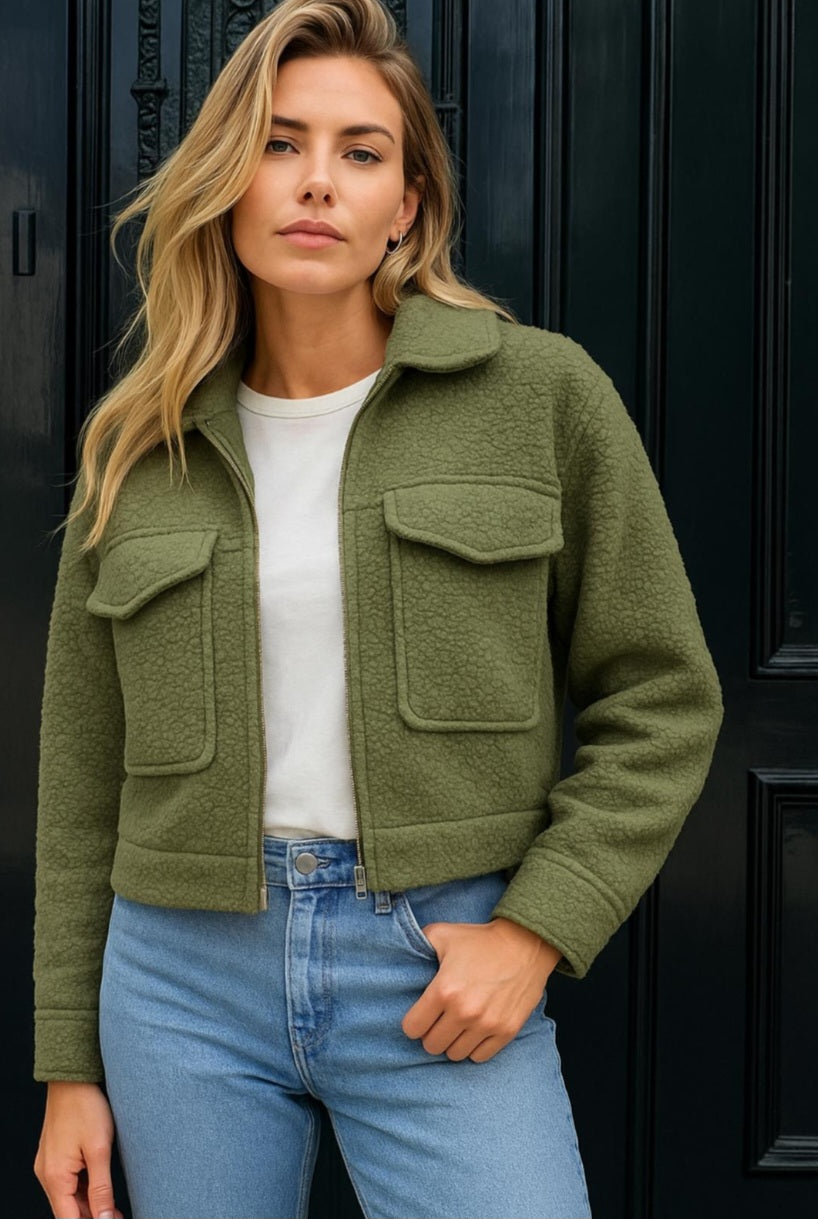 Teddy-Fleece-Jacke khaki