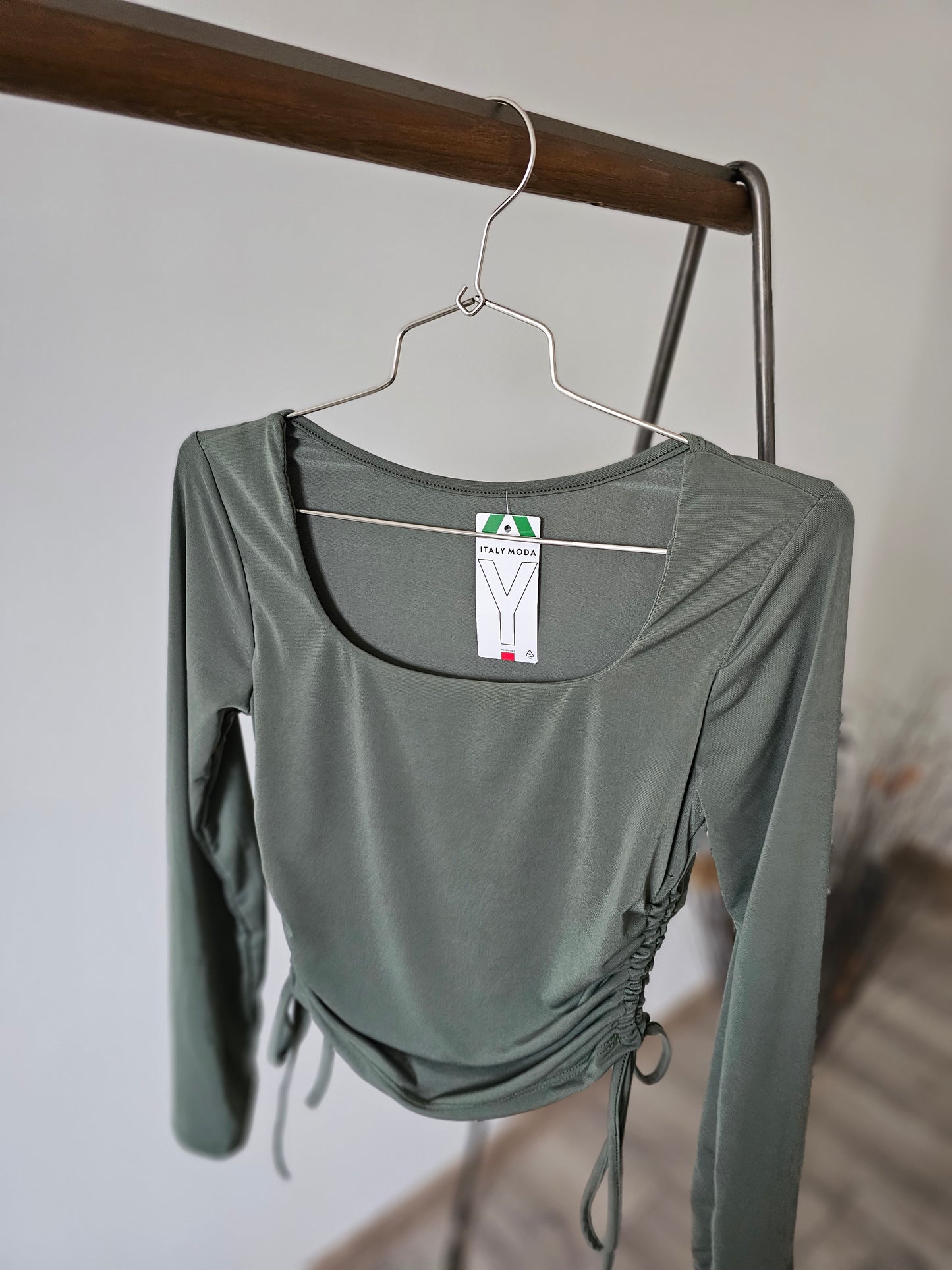 Cropped Langarmshirt Basic mit Kordelzug