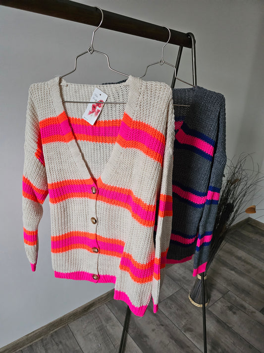 gestreifte Strickjacke Neon