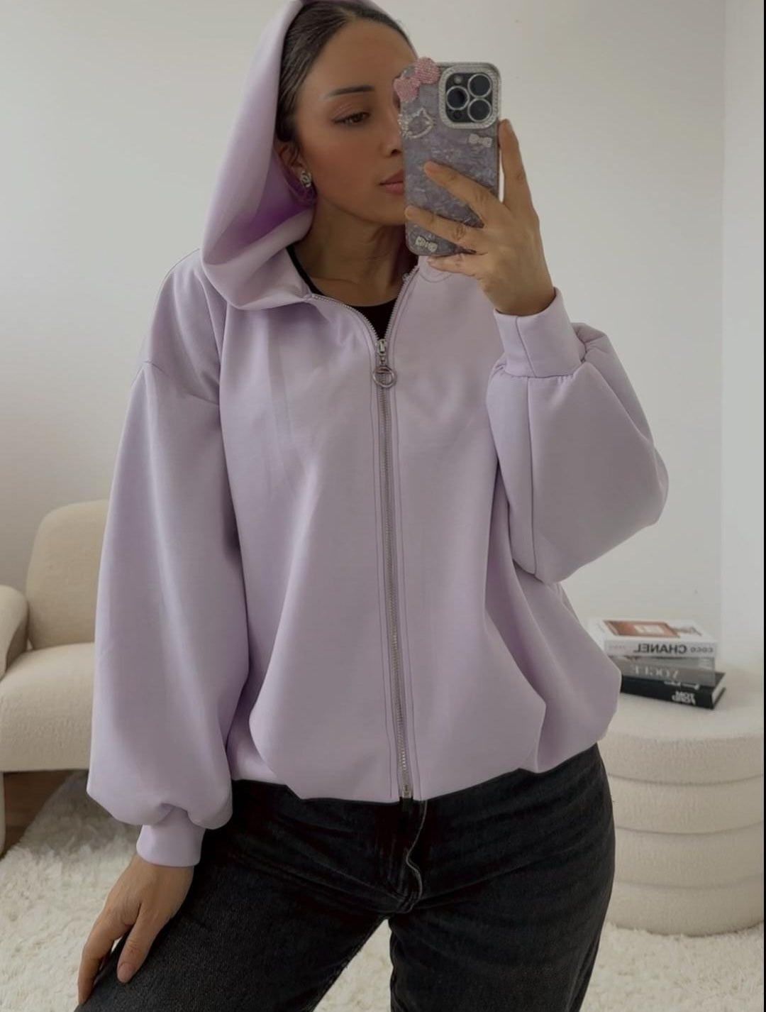 Lockere Sweatshirt Jacke gerafft versch. Farben