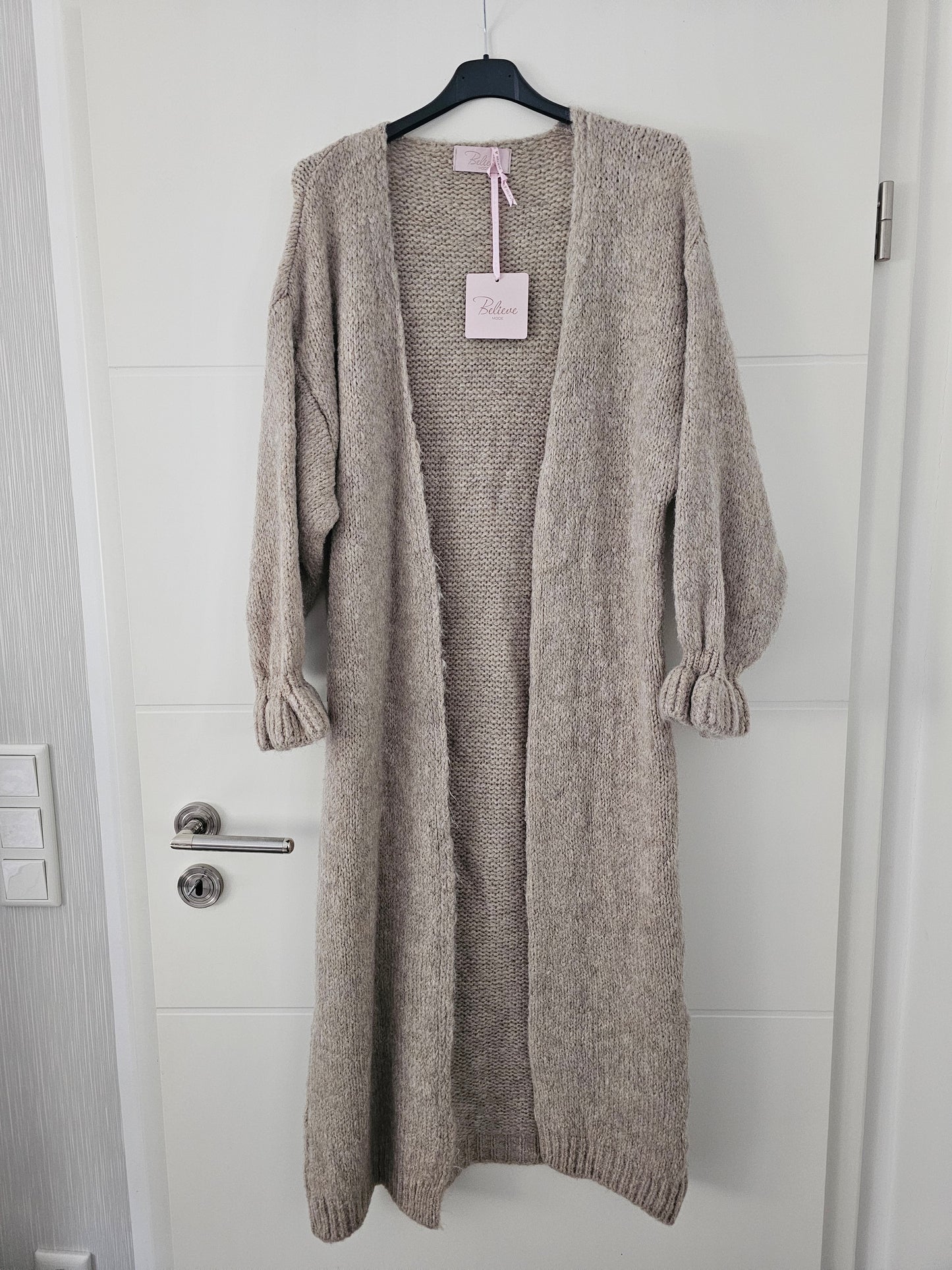Long Cardigan Rüschi beige