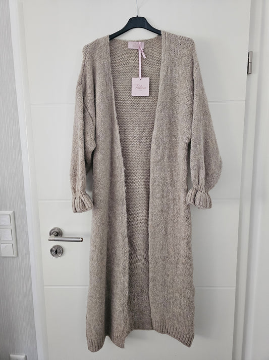 Long Cardigan Rüschi beige