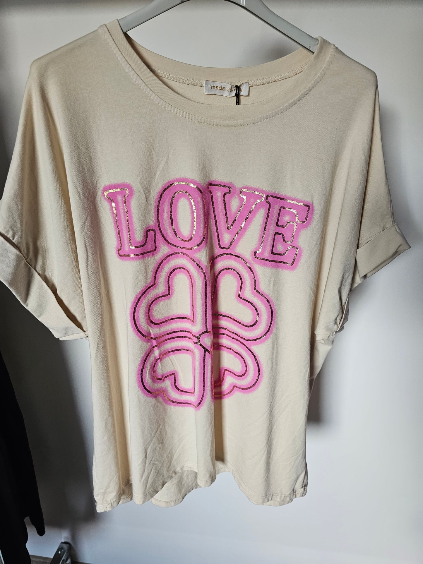 T-Shirt Love Kleeblatt beige