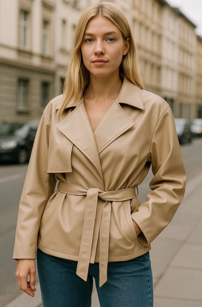 Jacke Leder-Optik beige