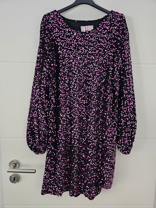Pailletten-Samtkleid Pina Schwarz/Lila-pink