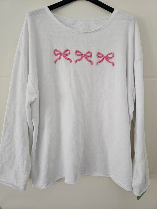 Sweater Schleifi Weiß/Rosa