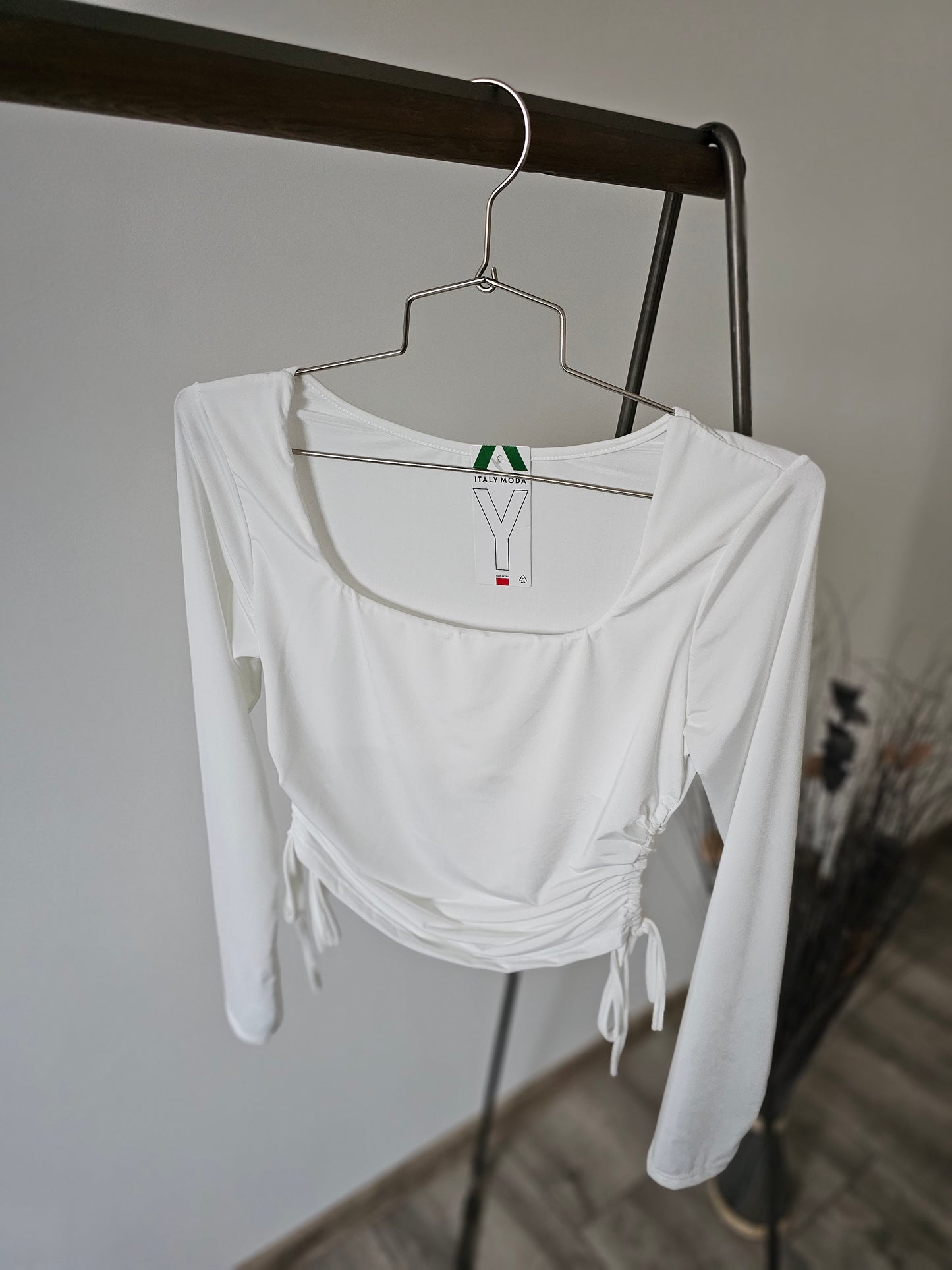 Cropped Langarmshirt Basic mit Kordelzug