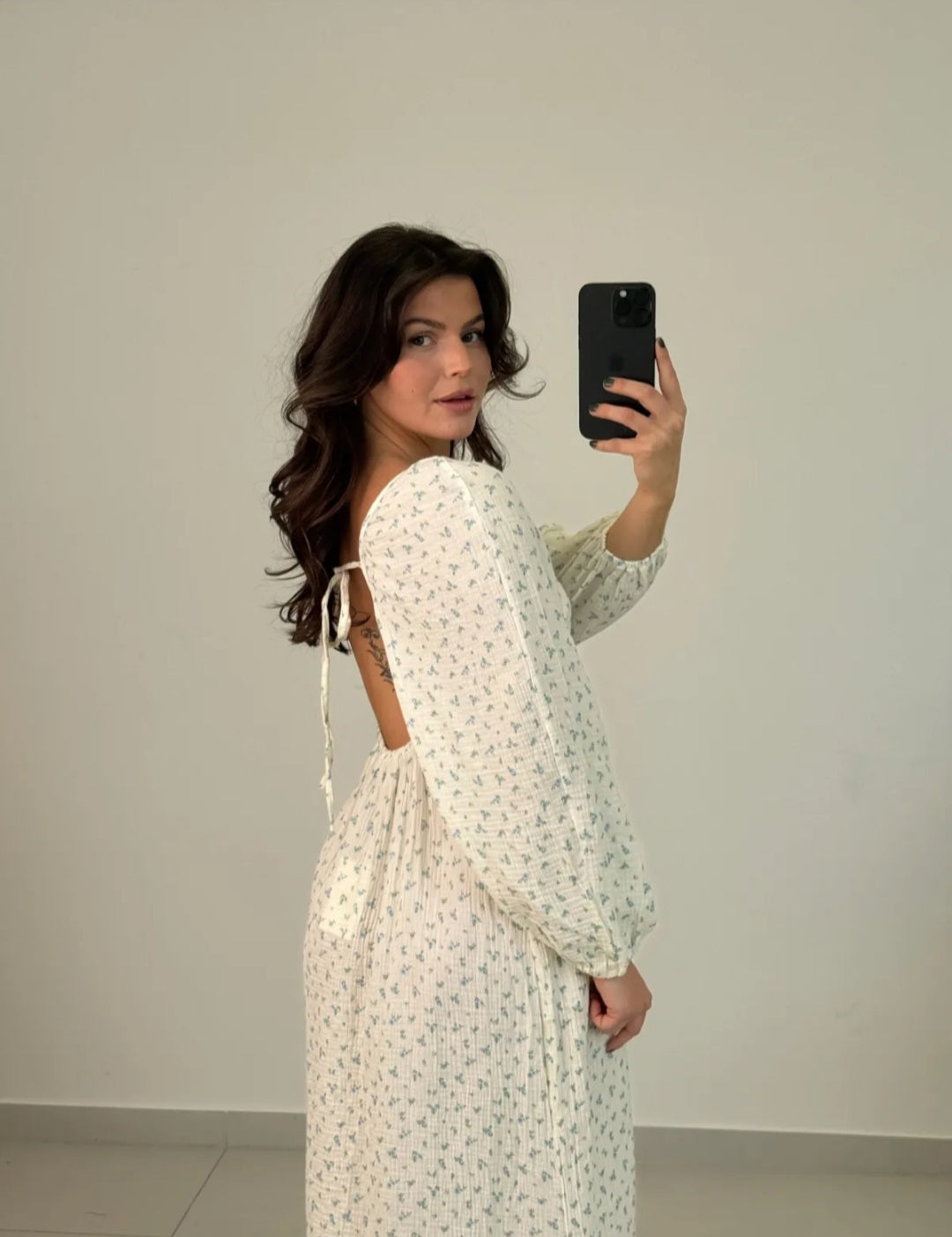 Musselin Maxikleid Flower creme