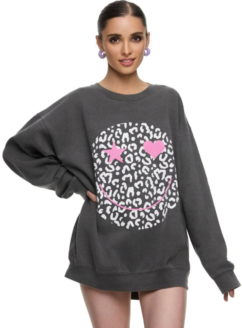 Oversize Sweatshirt Leo Smiley dark grey