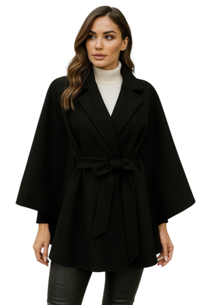 Poncho-Mantel mit Gürtel schwarz