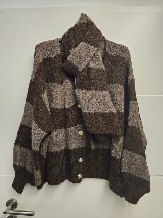 Cardigan mit Schal braun/schlamm