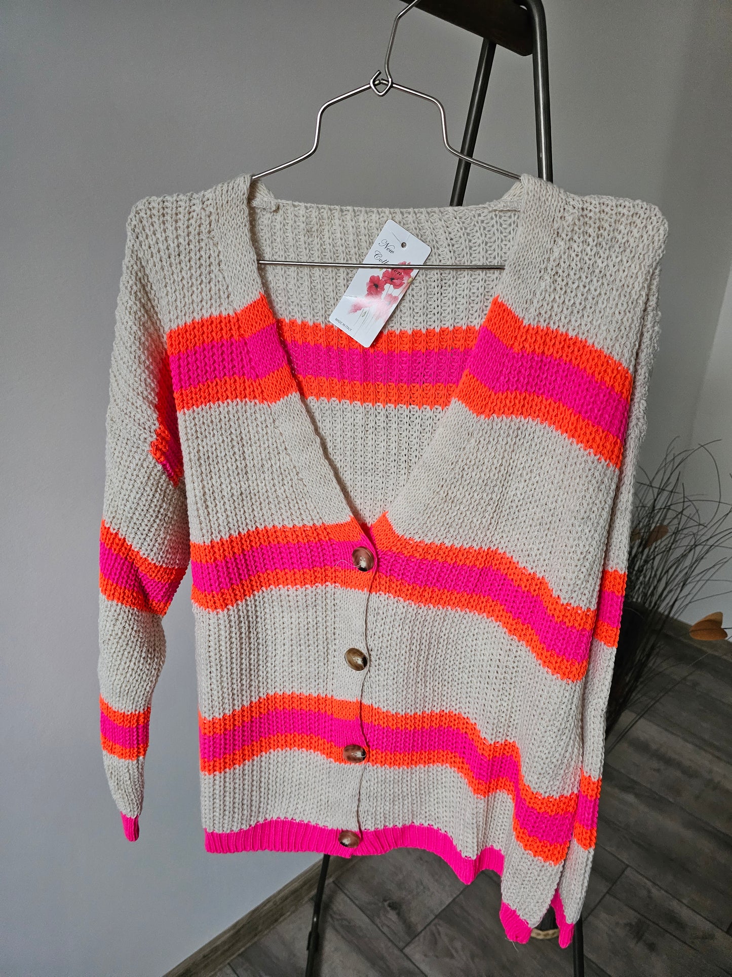 gestreifte Strickjacke Neon