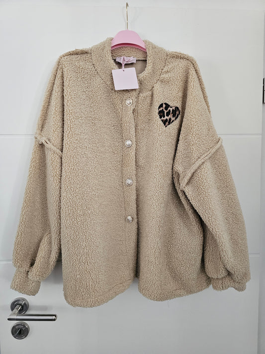 Lockere Teddy Jacke Leo Love beige