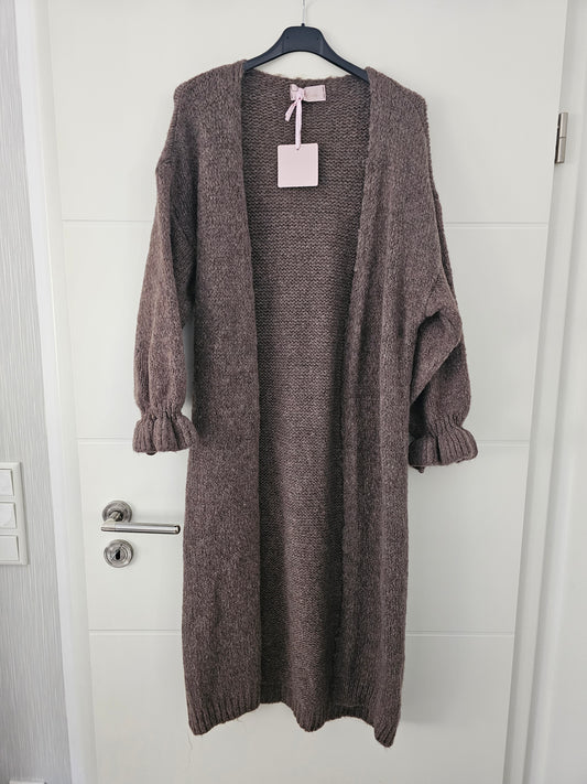Long Cardigan Rüschi taupe
