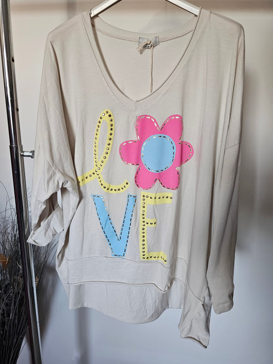 Oberteil Love Flower beige