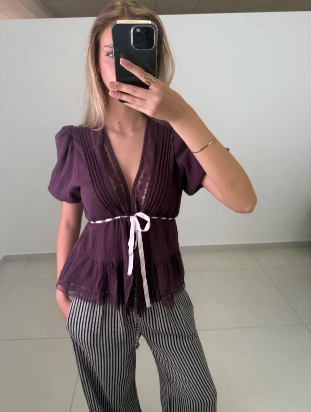 Kurzarm-Bluse Coffee