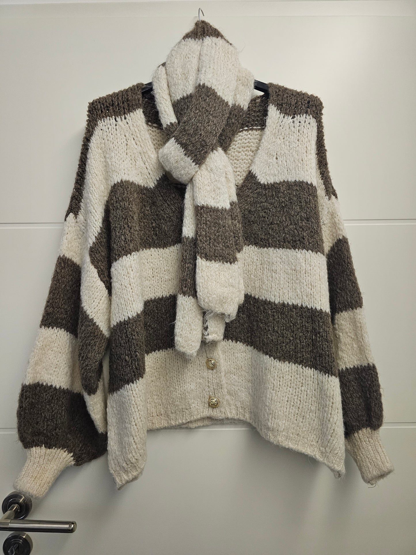 Cardigan mit Schal Creme/schlamm