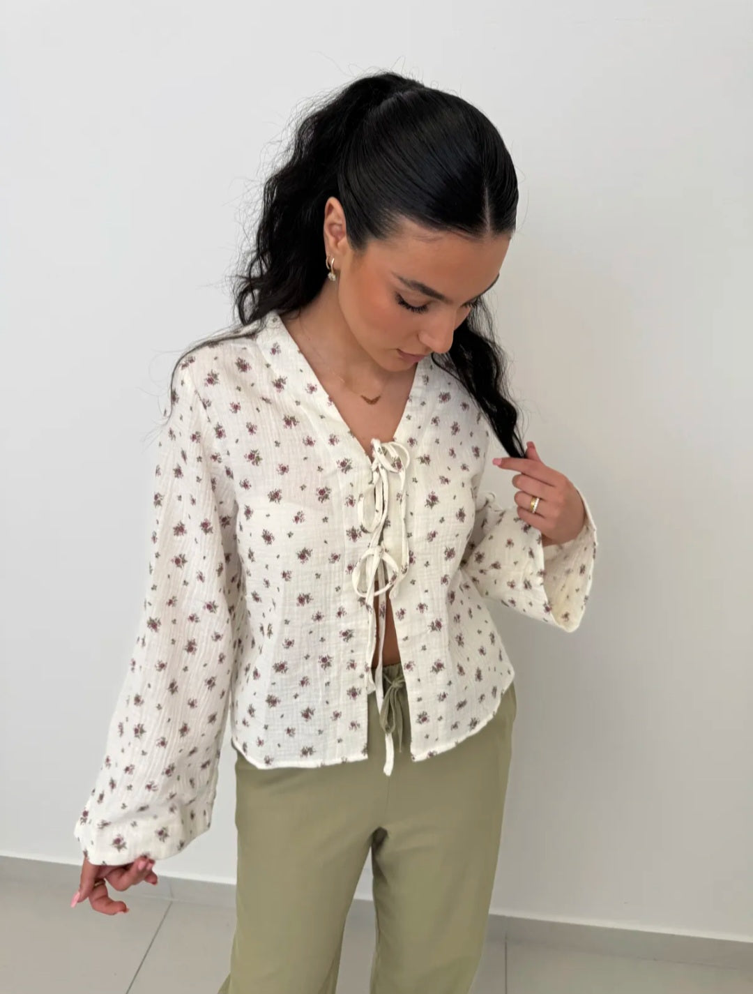 Musselin Schleifenbluse Blumi Bordeaux