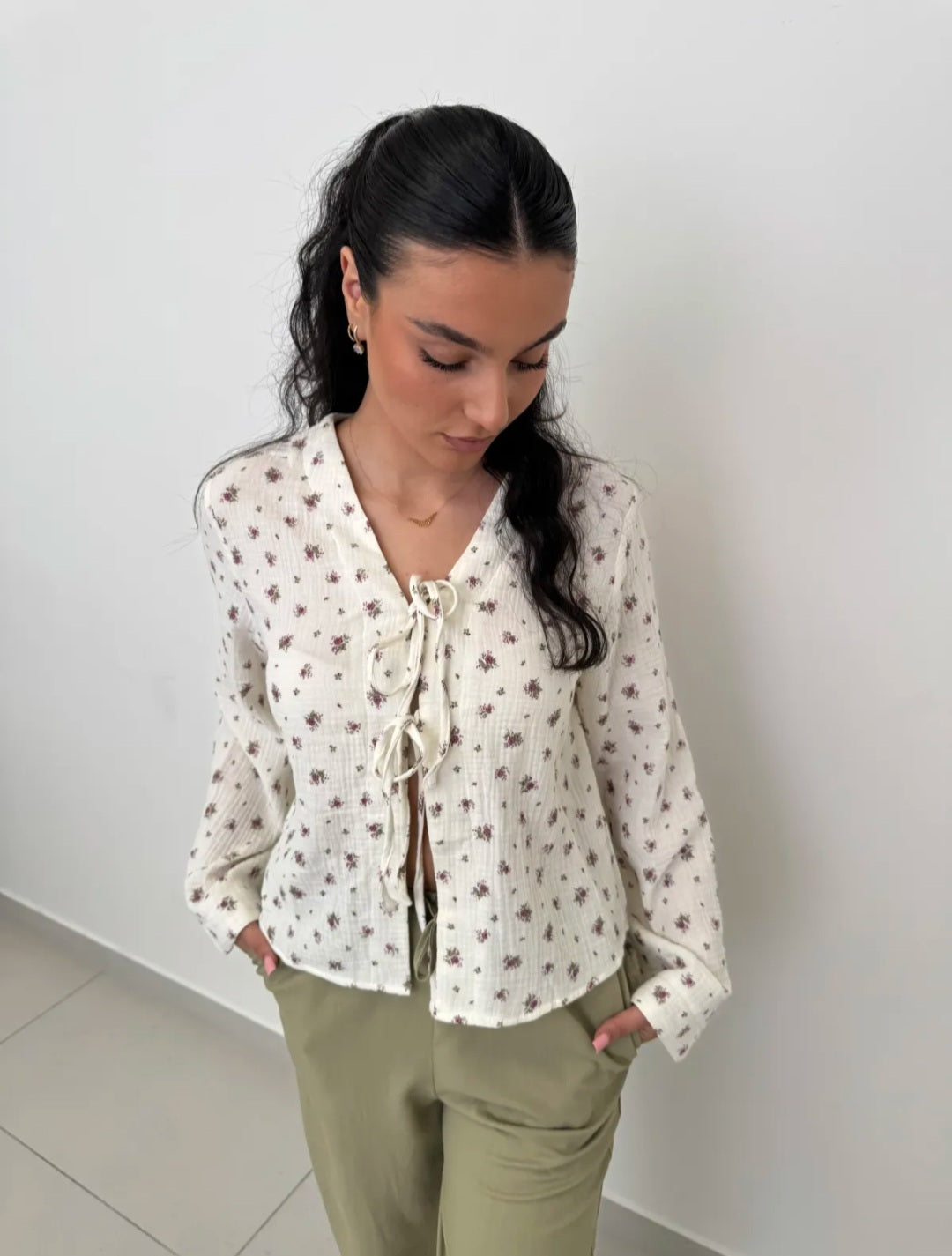 Musselin Schleifenbluse Blumi Bordeaux