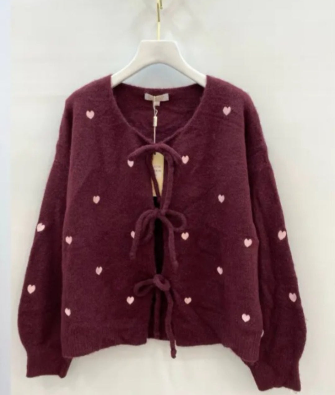 Herzchen Cardigan mit Schleifen bordeaux