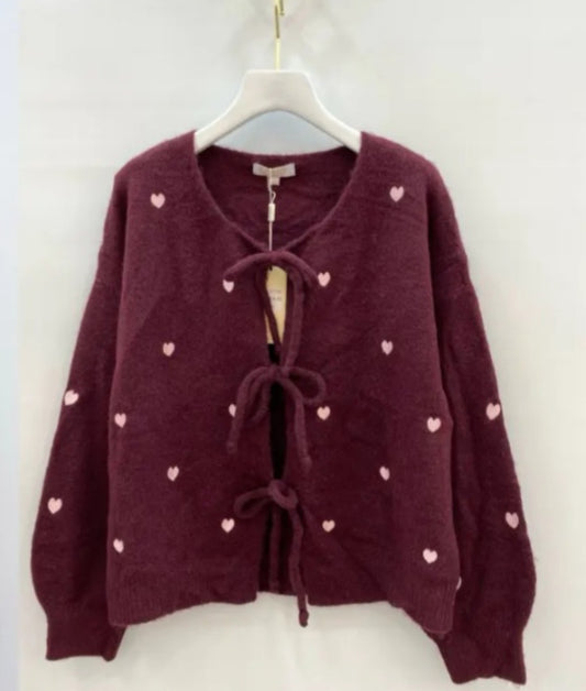 Herzchen Cardigan mit Schleifen bordeaux