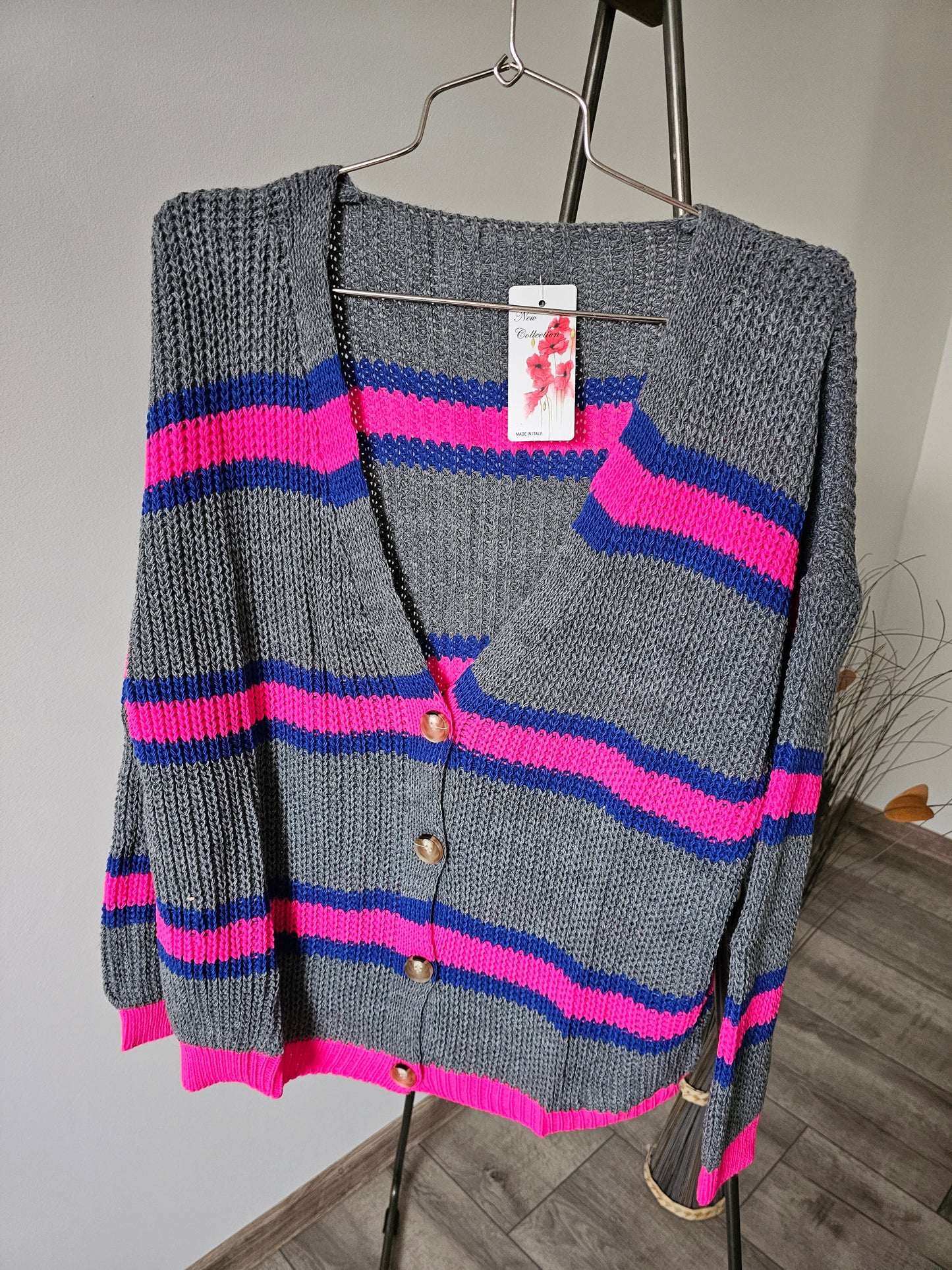 gestreifte Strickjacke Neon