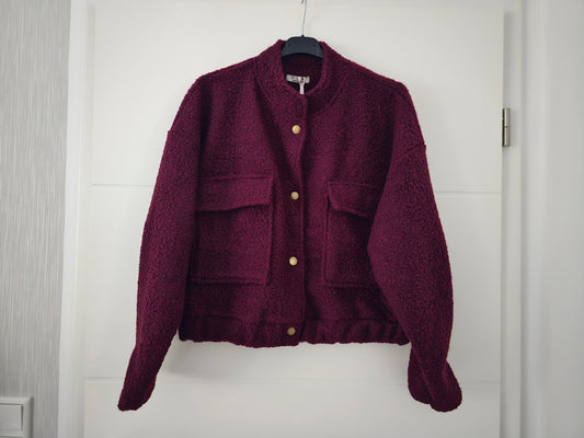 Kurze Boucle-Jacke bordeaux