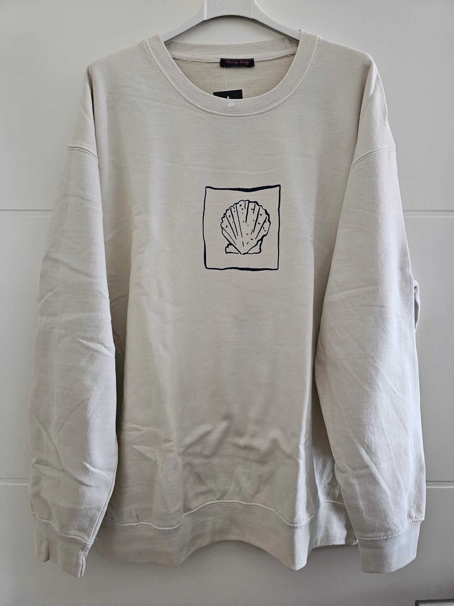 Sweatshirt J´adore mit Muschelprint Creme/Marineblau