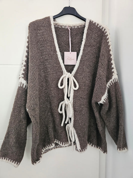 Schleifen-Cardigan Nala Schlamm