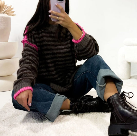 Pullover Stripes braun/pink