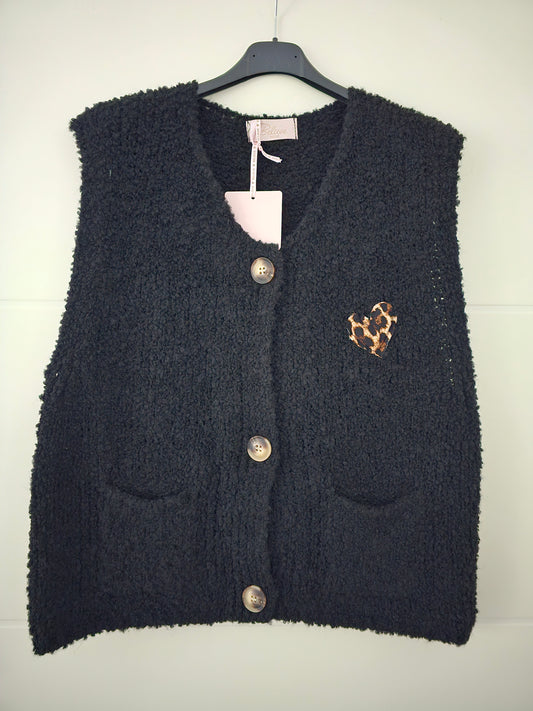 Bouclé Weste Leo Love schwarz