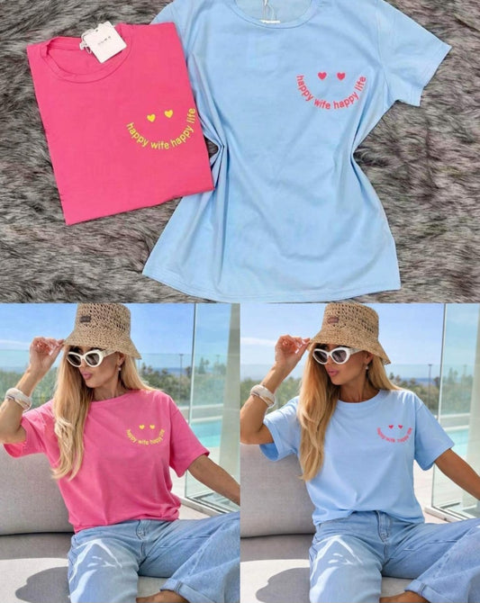T-Shirt Happy Wife versch. Farben